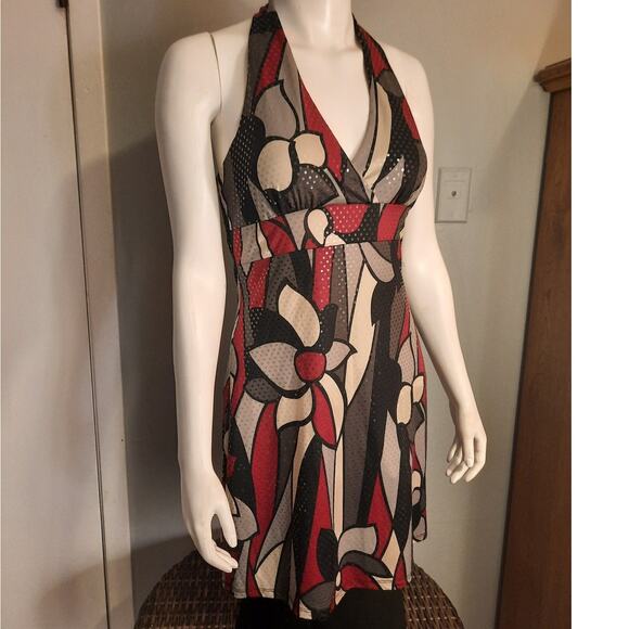 Hot Choco Halter Dress sz Large Low Cut Plunge V Neck Sequin Party Holiday Prom - Picture 10 of 10